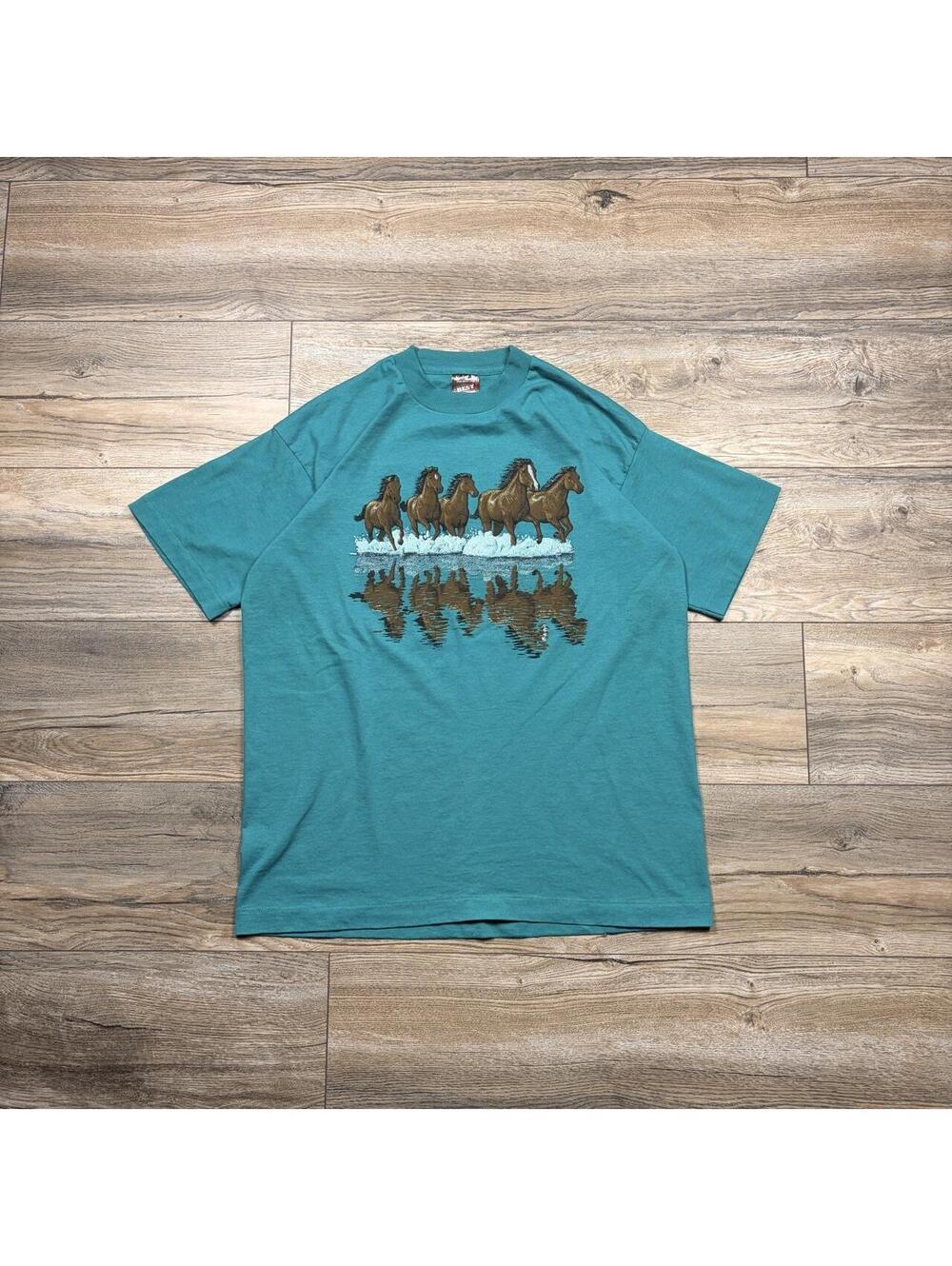Screen Stars Men's Blue and Green Tshirt